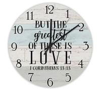 Madcolitote 10 Inch Wall Clock Bible Verse Scripture Wooden Wall Clocks But The Greatest of These Is Love I Corinthians 13-13 Jesus Quote Religious Christian New Home Gift Thanksgiving for Her