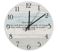 Madcolitote 10 Inch Wall Clock Bible Verse Scripture Wooden Wall Clocks Dear Children Let Us Not Love with Words Jesus Quote Religious Christian New Home Gift Thanksgiving for Her