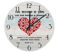 Madcolitote 10 Inch Wall Clock Bible Verse Scripture Wooden Wall Clocks The Second Is This ‘Love Your Neighbor As Yourself Jesus Quote Religious Christian New Home Gift Thanksgiving for Her