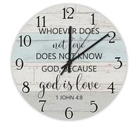 Madcolitote 10 Inch Wall Clock Bible Verse Scripture Wooden Wall Clocks Whoever Does Not Love Does Not Know God Jesus Quote Religious Christian New Home Gift Thanksgiving for Her