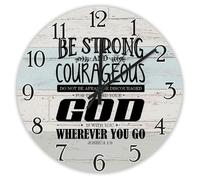 Madcolitote 12 Inch Wall Clock Bible Verse Scripture Large Wall Clocks Battery Operated Be Strong Joshua 1-9 Non-Ticking Jesus Quote Religious Christian New Home Gift Thanksgiving for Her