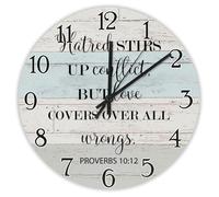Madcolitote 12 Inch Wall Clock Bible Verse Scripture Large Wall Clocks Battery Operated Hatred Stirs Up Conflict but Love Jesus Quote Christian New Home Gift Thanksgiving for Her