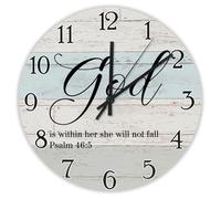Madcolitote 12 Inch Wall Clock Bible Verse Scripture Large Wall Clocks God Is Within Her She Will Not Fall Psalm 46:5 Jesus Quote Religious Christian New Home Gift Thanksgiving for Her