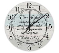 Madcolitote 12 Inch Wall Clock Bible Verse Scripture Large Wall Clocks The Lord Delights in Those Who Fear Him Psalm 147:11 Jesus Quote Religious Christian New Home Gift Thanksgiving for Her