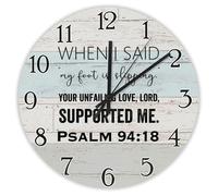 Madcolitote 12 Inch Wall Clock Bible Verse Scripture Large Wall Clocks When I Said ~ My Foot Is Slipping ~your Unfailing Love Jesus Quote Religious Christian New Home Gift Thanksgiving for Her