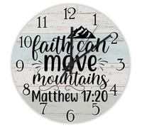 Madcolitote 12 Inch Wall Clock Bible Verse Scripture Large Wooden Wall Clocks Faith Can Move Mountains Matthew 17 20 Jesus Quote Religious Christian New Home Gift Thanksgiving for Her