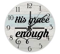 Madcolitote 12 Inch Wall Clock Bible Verse Scripture Round Decorative Clocks Battery Operated His Grace Is Enough Jesus Quote Religious Christian New Home Gift Thanksgiving for Her