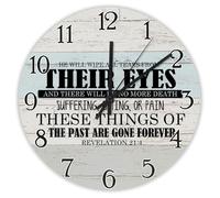 Madcolitote 12 Inch Wall Clock Bible Verse Scripture Round Wall Clocks He Will Wipe All Tears from Their Eyes Jesus Quote Religious Christian New Home Gift Thanksgiving for Her