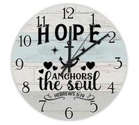 Madcolitote 12 Inch Wall Clock Bible Verse Scripture Wooden Wall Clocks Battery Operated Anchors soul Hebrews 6 19 Jesus Quote Religious Christian New Home Gift Thanksgiving for Her