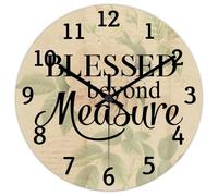 Madcolitote 12 Inch Wall Clock Bible Verse Scripture Wooden Wall Clocks Battery Operated Blessed beyond Measure Silent Jesus Quote Religious Christian New Home Gift Thanksgiving for Her
