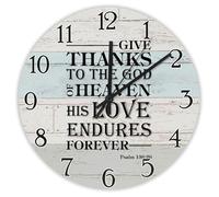 Madcolitote 12 Inch Wall Clock Bible Verse Scripture Wooden Wall Clocks Battery Operated Give Thanks to The God of Heaven Jesus Quote Christian New Home Gift Thanksgiving for Her