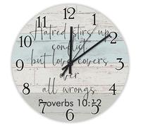 Madcolitote 12 Inch Wall Clock Bible Verse Wall Clocks Hatred Stirs Up Conflict but Love Covers over All Wrongs Jesus Quote Religious Christian New Home Gift Thanksgiving for Her