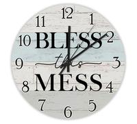 Madcolitote 15 Inch Wall Clock Bible Verse Scripture Large Wall Clocks Battery Operated Bless This Mess Non-Ticking Jesus Quote Religious Christian New Home Gift Thanksgiving for Her