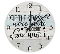 Madcolitote 15 Inch Wall Clock Bible Verse Scripture Round Decorative Clocks If The Stars Were Made to Worship So Will I Jesus Quote Religious Christian New Home Gift Thanksgiving for Her