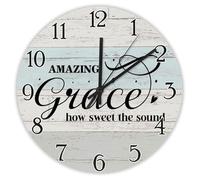 Madcolitote 15 Inch Wall Clock Bible Verse Scripture Wall Clocks Battery Operated Amazing Grace How Sweet The Sound Jesus Quote Religious Christian New Home Gift Thanksgiving for Her