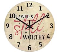 Madcolitote 15 Inch Wall Clock Bible Verse Scripture Wall Clocks Battery Operated Flawed & still Worthy Jesus Quote Religious Christian New Home Gift Thanksgiving for Her