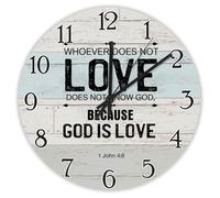 Madcolitote 15 Inch Wall Clock Bible Verse Scripture Wall Clocks Battery Operated Whoever Does Not Love Does Not Know God Jesus Quote Christian New Home Gift Thanksgiving for Her
