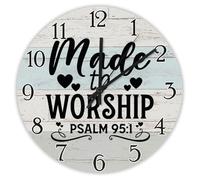 Madcolitote 15 Inch Wall Clock Bible Verse Scripture Wooden Wall Clocks Battery Operated Made to Worship Psalm 95 1 Jesus Quote Religious Christian New Home Gift Thanksgiving for Her