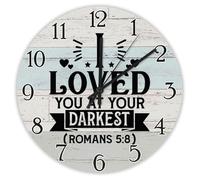 Madcolitote 15 Inch Wall Clock Bible Verse Scripture Wooden Wall Clocks I Loved You at Your Darkest Romans 5 8 Jesus Quote Religious Christian New Home Gift Thanksgiving for Her