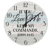Madcolitote 15 Inch Wall Clock Bible Verse Scripture Wooden Wall Clocks If You Love Me keep My Commands.John 14:15 Jesus Quote Religious Christian New Home Gift Thanksgiving for Her