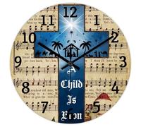 Madcolitote A Child Is Born Wall Clock Bible Verse 12 Inch Round Wall Clocks Battery Operated Non-Ticking Farmhouse Christian Wall Decor Home Decor for Living Room Kitchen Bedroom Office