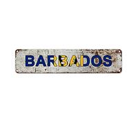 Madcolitote Barbados Flag Street Signs Customized Barbados National Flag Metal Sign Patriotic Aluminum Metal Sign Country Souvenir Vintage Rustic Wall Art Gift for Foreign Friend, Neighbor 18x4in