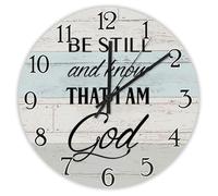 Madcolitote Be still And Know That I Am God Psalm 46 10 Wall Clock Bible Verse Wooden Wall Clocks 10 Inch Farmhouse Christian Wall Decor for Bedroom Living Room Kitchen School Office