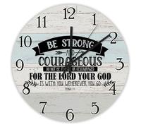 Madcolitote Be Strong And Courageous Wall Clock Bible Verse Wooden Wall Clocks Battery Operated 10 Inch Farmhouse Christian Wall Decor Home Decor for Kitchen Bedroom Living Room Office