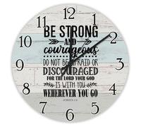 Madcolitote Be Strong And Courageous Wall Clock Bible Verse Wooden Wall Clocks Battery Operated 15 Inch Farmhouse Christian Home Decor Wall Decor for Kitchen Bedroom Living Room Office