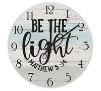 Madcolitote Be The Light Matthew 5 14 Wall Clock Bible Verse 12 Inch Large Wall Clocks Battery Operated Farmhouse Christian Wall Decor Home Decor for Living Room Kitchen Bedroom Office