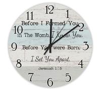 Madcolitote Before I Formed You in The Womb I Knew You Wooden Wall Clock Jesus Bible Verse Wall Clocks Battery Operated 15 Inch Non-Ticking Religious Decor for Living Room Bedroom Office