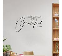 Madcolitote Begin Each Day with A Grateful Heart Vinyl Wall Decals Classic Quotes Removable Wall Stickers Farmhouse Wall Art Home Decor for Bedroom Living Room Offices Sofa 12 Inch