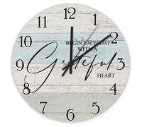 Madcolitote Begin Each Day with A Grateful Heart Wall Clock Bible Verse Round Decorative Clocks 10 Inch Farmhouse Christian Wall Decor for Bedroom Living Room Kitchen School Office