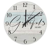 Madcolitote Begin Each Day with A Grateful Heart Wooden Wall Clock Bible Verse Christian 15 Inch Wall Clocks Battery Operated Silent Non-Ticking Religious Decor for Office School Bathroom