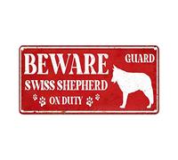 Madcolitote Beware Of Dog Signs Beware Swiss Shepherd On Duty Metal Sign Custom Dog Lover Gift Vintage Rustic Paw Print Wall Art Novelty Wall Decor for Front Door Porch Yard Garden Decoration 12x6in