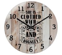 Madcolitote Bible Verse 12 Inch Large Wall Clocks Battery Operated She Is Clothed with Strength And Dignity Clock Scripture Print Home Decor for Living Room Kitchen Bedroom Classroom