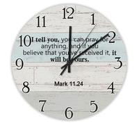 Madcolitote Bible Verse 12 Inch Wall Clocks Battery Operated I Tell You You Can Pray for AnythingWall Clock Silent Easy to Read Scripture Home Decor for Home Kitchen Office School Bathroom