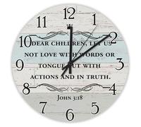 Madcolitote Bible Verse Christian 15 Inch Wooden Wall Clocks Dear Children Let Us Not Love with Words Clock Scripture Print Home Decor for Bedroom Living Room Kitchen School Classroom