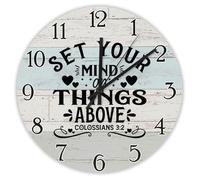 Madcolitote Bible Verse Christian Large Wall Clocks 15 Inch Set Your Mind on Things Above Colossians 3 2 Wall Clock Scripture Home Decor for Bedroom Living Room Kitchen School Classroom