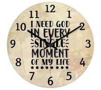Madcolitote Bible Verse Christian Large Wooden Wall Clocks 15 Inch I Need God in Every Single Moment of My Life Wall Clock Scripture Print Home Decor for Living Room Kitchen Bedroom Classroom