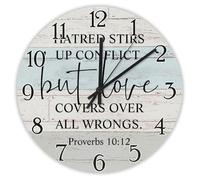 Madcolitote Bible Verse Christian Wall Clocks 10 Inch Hatred Stirs Up Conflict but Love Covers over All Wrongs Wall Clock Scripture Print Home Decor for Home Kitchen Office School Bathroom