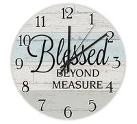 Madcolitote Bible Verse Christian Wall Clocks Battery Operated 10 Inch Blessed beyond Measure Wall Clock Easy to Read Scripture Art Home Decor for Home Kitchen Office School Bathroom