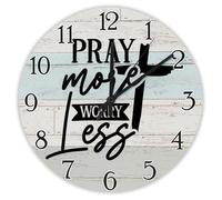 Madcolitote Bible Verse Christian Wooden Wall Clocks Battery Operated 10 Inch Pray More Less Clock Easy to Read Scripture Print Home Decor for Kitchen Bedroom Living Room Classroom