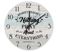Madcolitote Bible Verse Large Wall Clocks Battery Operated 10 Inch Worry About Nothing Pray Wall Clock Easy to Read Christian Scripture Home Decor for Living Room Kitchen Bedroom Classroom