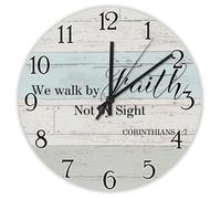 Madcolitote Bible Verse Large Wooden Wall Clocks 15 Inch We Walk by Faith Not by Sight Corinthians 5:7 Clock Christian Scripture Home Decor for Home Kitchen Office School Bathroom