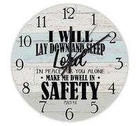 Madcolitote Bible Verse Large Wooden Wall Clocks Battery Operated 10 Inch I Will Lay Down And Sleep in Peace Clock Christian Scripture Home Decor for Living Room Kitchen Bedroom Classroom