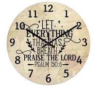 Madcolitote Bible Verse Round Decorative Clocks 10 Inch Let Everything That Has Breath Praise The Lord Psalm 150 6 Wall Clock Scripture Art Home Decor for Home Kitchen Office School Bathroom
