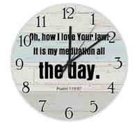 Madcolitote Bible Verse Round Decorative Clocks 10 Inch Oh how I Love Your Law! It Is My Meditation Wall Clock Scripture Print Home Decor for Living Room Kitchen Bedroom Classroom