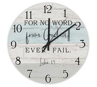 Madcolitote Bible Verse Round Decorative Clocks Battery Operated 10 Inch For No Word from God Will Ever Fail Wall Clock Scripture Print Home Decor for Living Room Kitchen Bedroom Classroom