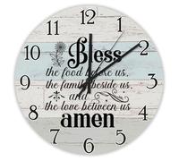 Madcolitote Bless The Food before Us Wall Clock Bible Verse Round Decorative Clocks Battery Operated 10 Inch Farmhouse Christian Wall Decor for Home Kitchen Office School Bathroom